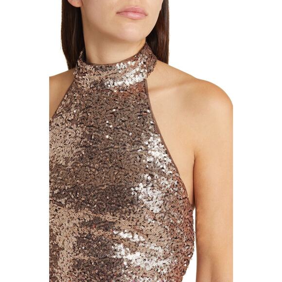 NWT BADGLEY MISCHKA PINK OMBRÉ SEQUINED HALTERNECK MINI DRESS. PROM/HOCO 4 $198 - Picture 2 of 5